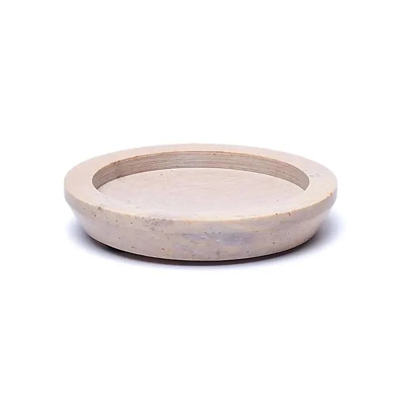 Schaaltje / kaarsenplateau rond beige zeepsteen