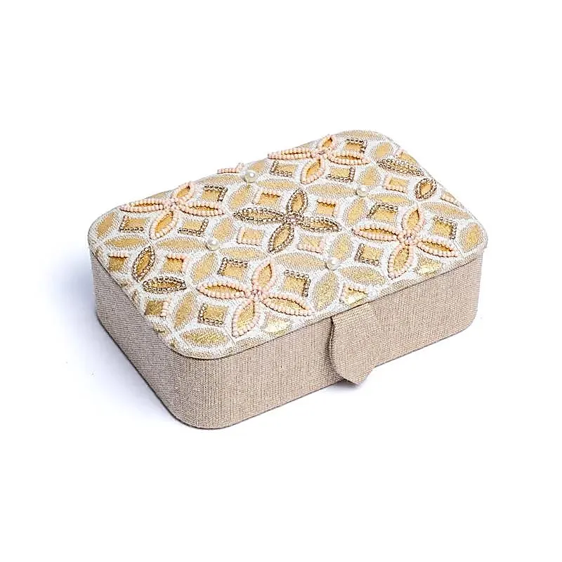 Sieraden / tarotdoos chambray katoen beige/goud met Bloem des Levens