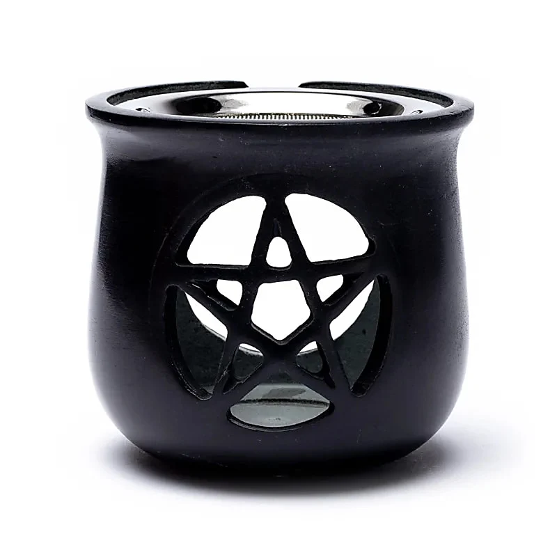 Wierookbrander Pentagram zeepsteen zwart + zeef