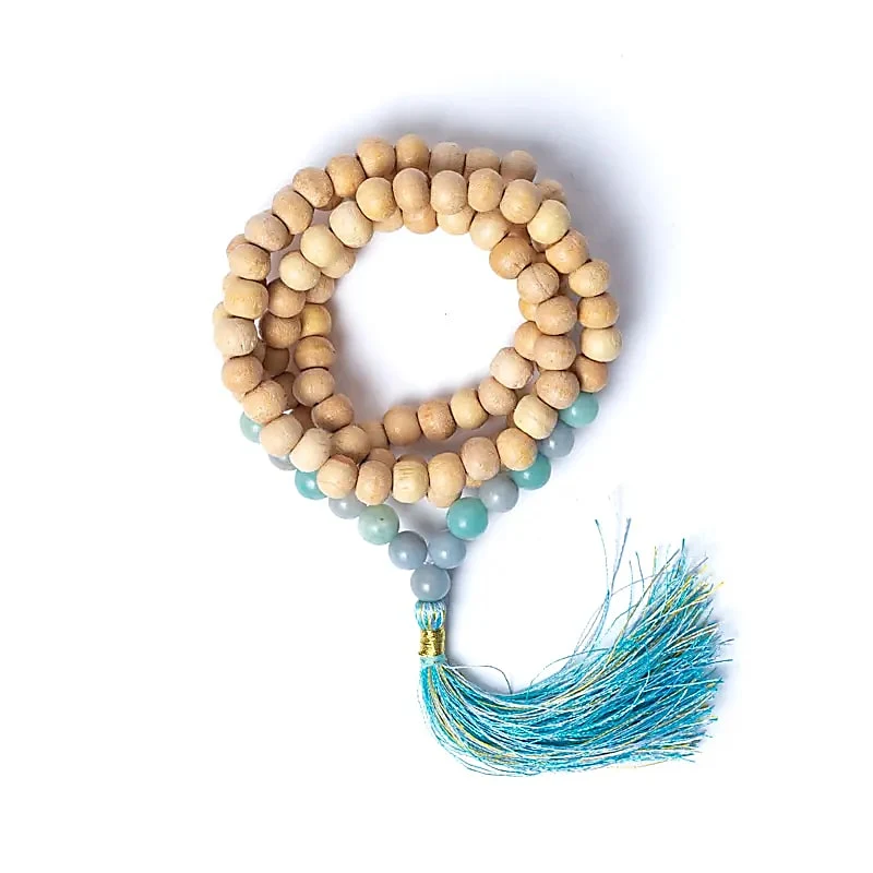 Tulsi mala met angeliet/ amazoniet AA kwaliteit in zakje