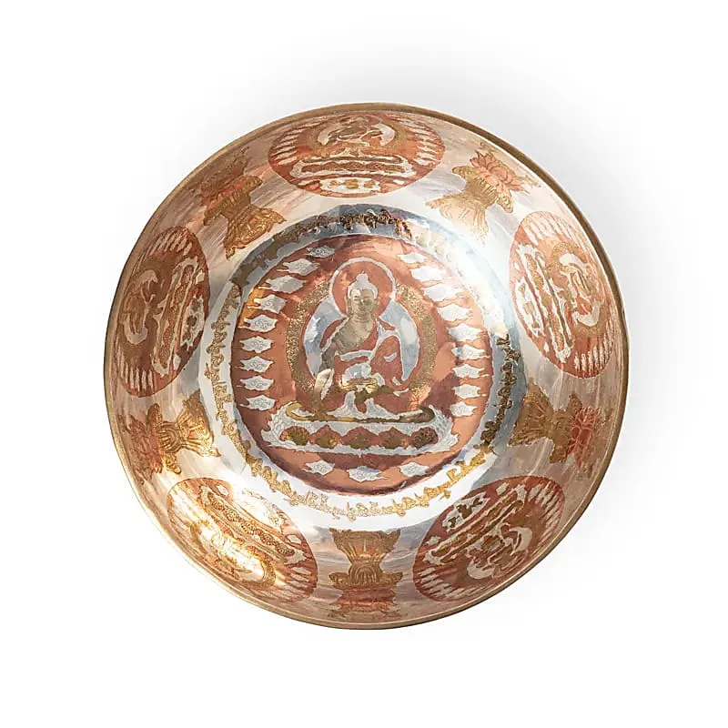 Verzilverde klankschaal Boeddha Shakyamuni