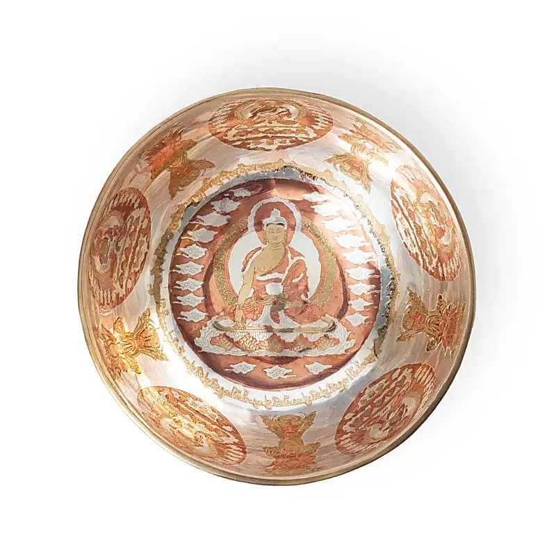 Verzilverde klankschaal Boeddha Shakyamuni