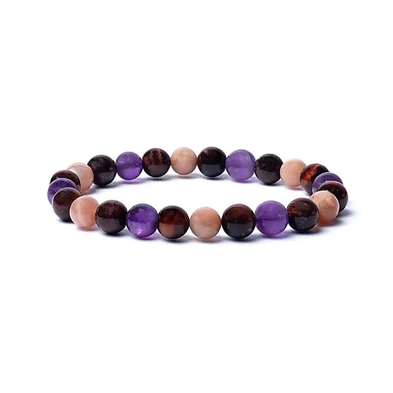 Armband tijgeroog zonnesteen amethist elastisch