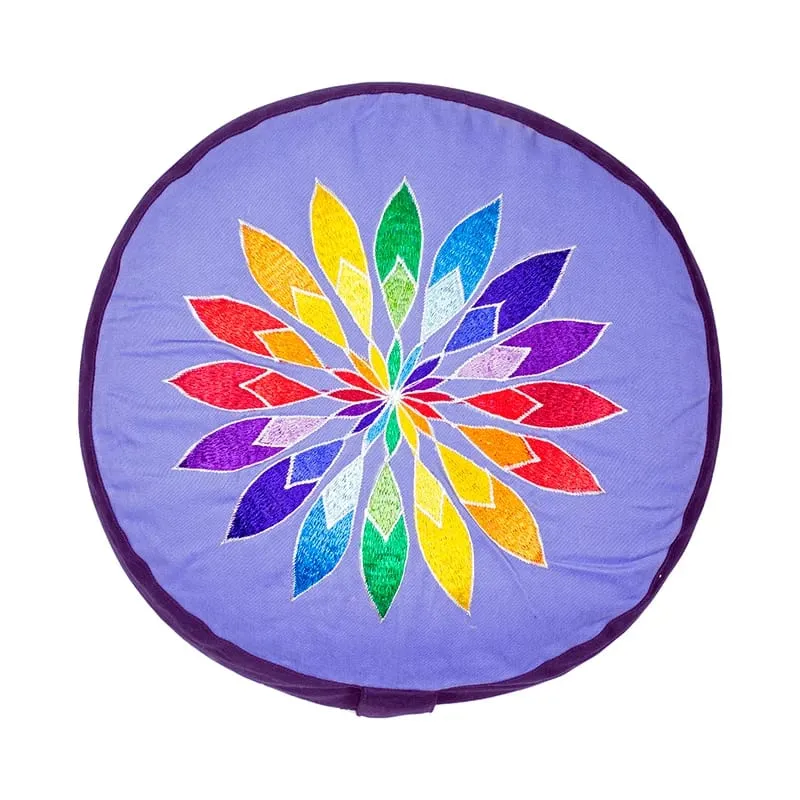 Meditatiekussen blauw bloem geborduurd
