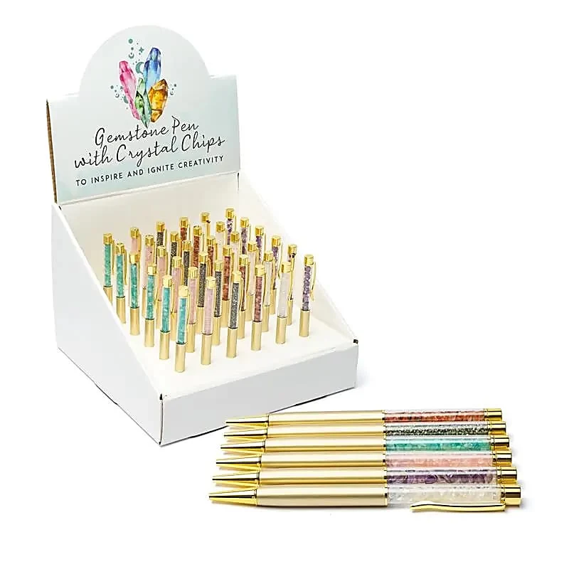 Edelsteenchips gevulde pennen assorti 36 stuks in displaydoos