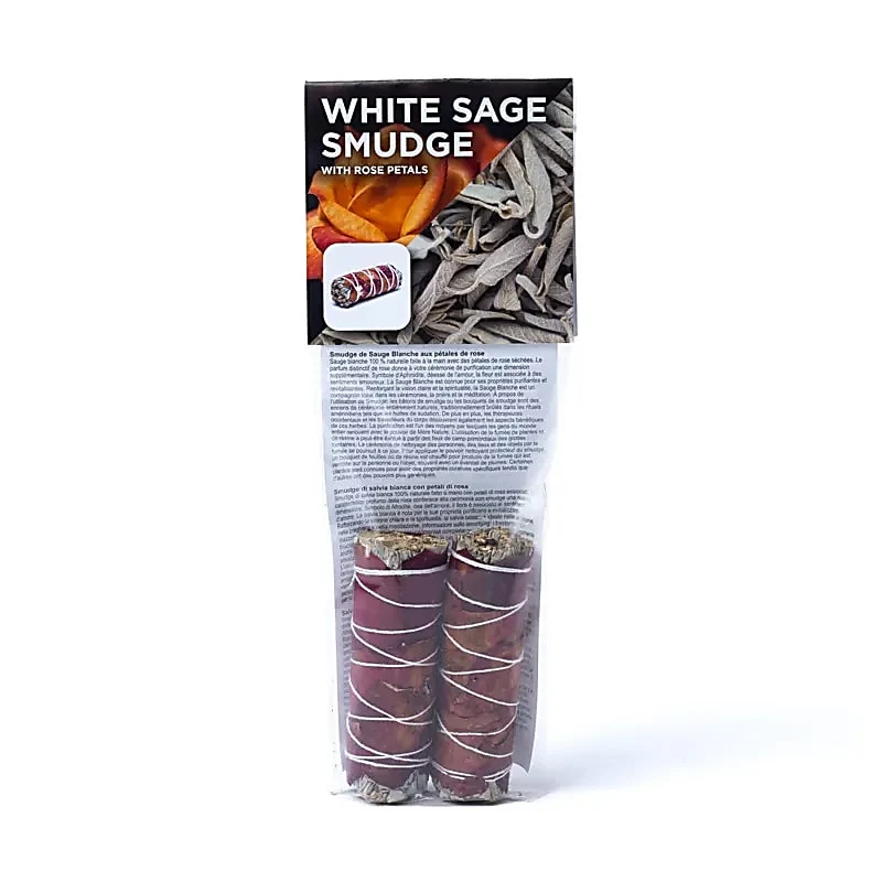 Witte salie smudge met rozenblaadjes S set van 2
