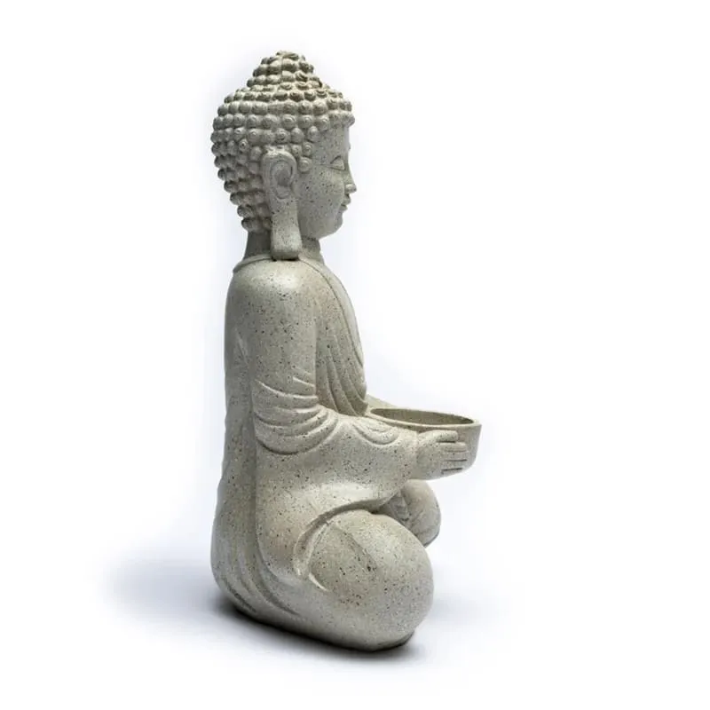 Meditatie Boeddha met kaarshouder steengrijs