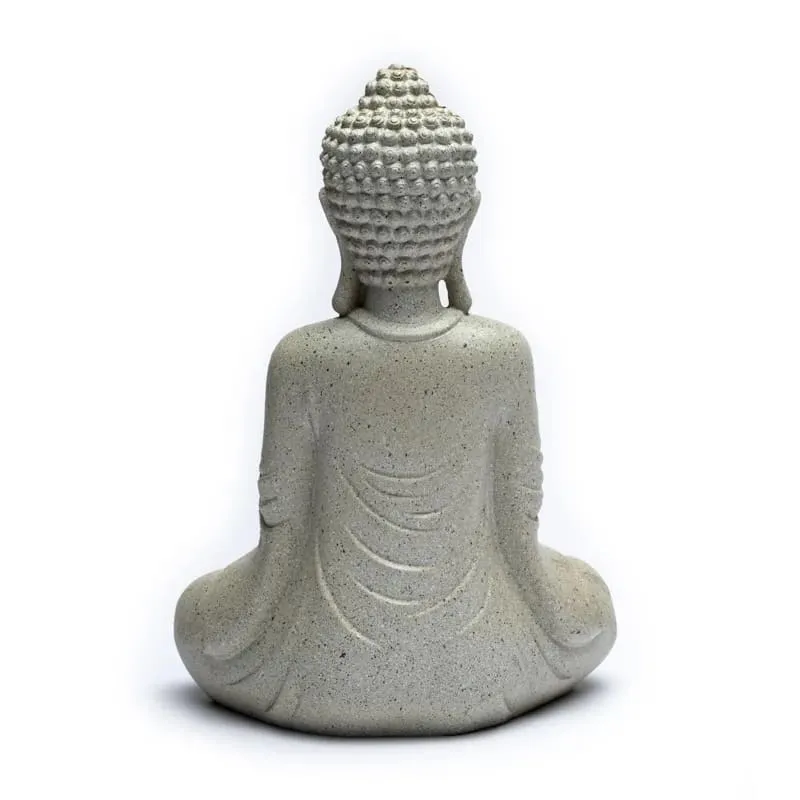 Meditatie Boeddha met kaarshouder steengrijs