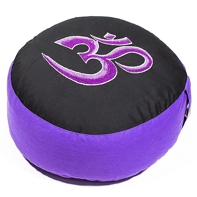 Meditatiekussen zwart/violet OHM geborduurd