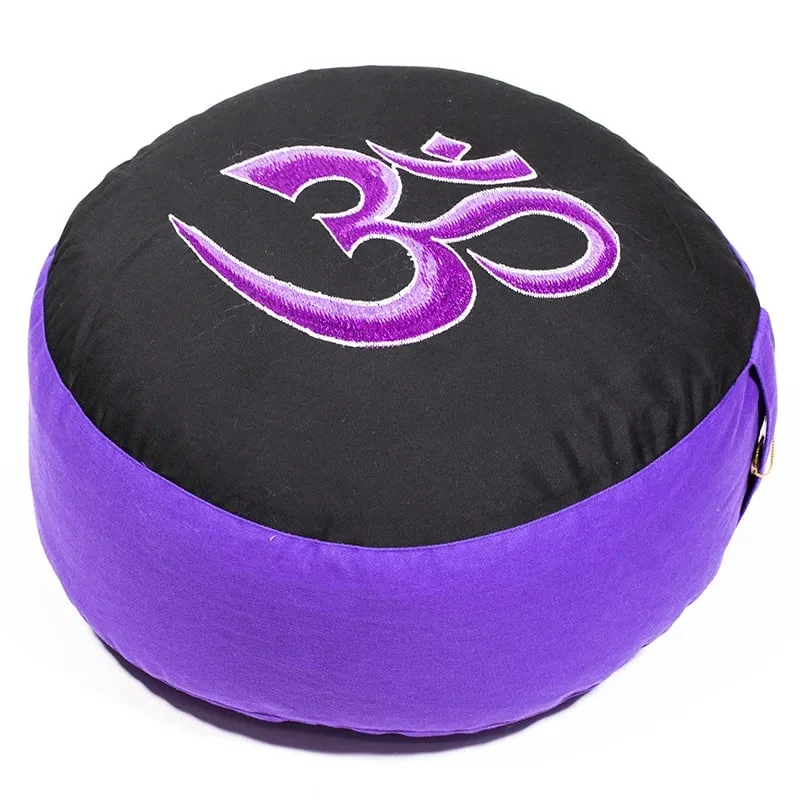 Meditatiekussen zwart/violet OHM geborduurd
