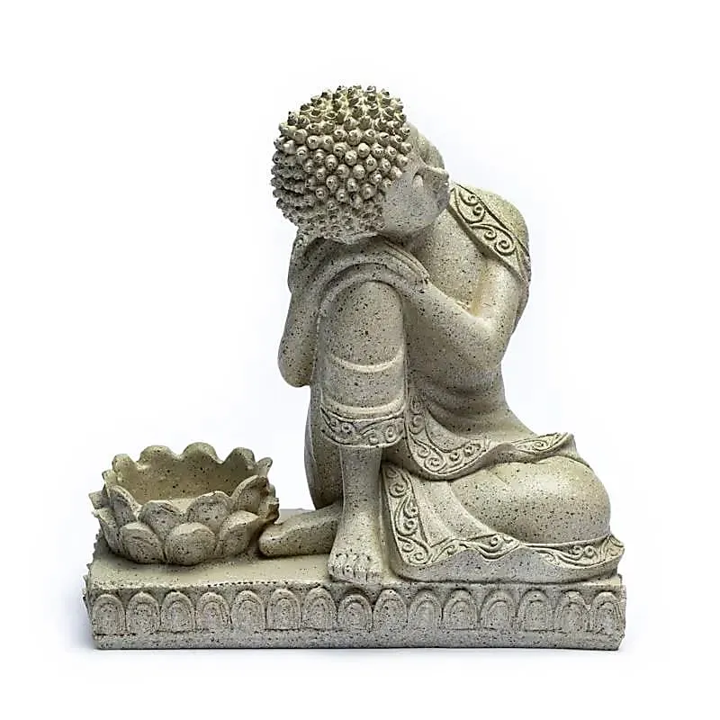 Boeddha met kaarshouder steengrijs