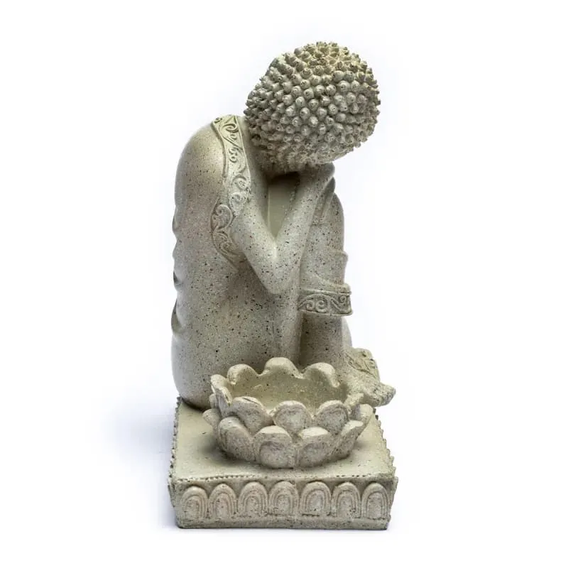 Boeddha met kaarshouder steengrijs