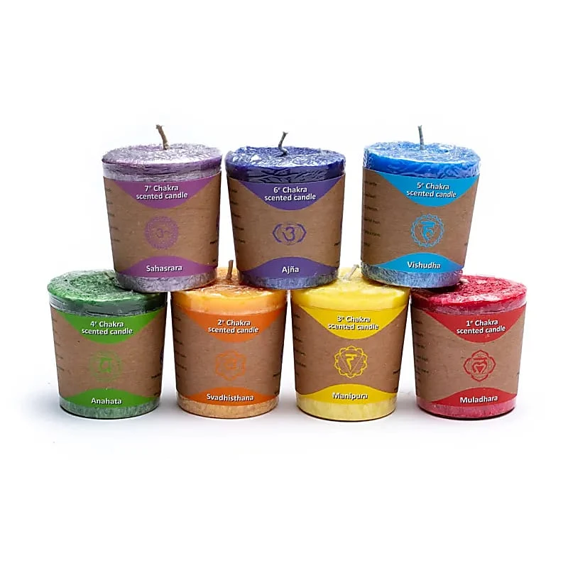 Geurkaarsjes votief chakra 7 stuks in geschenkdoos