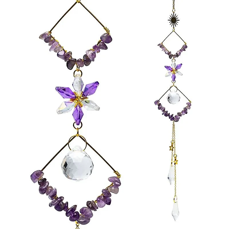 Suncatcher met amethist stenen en ruiten