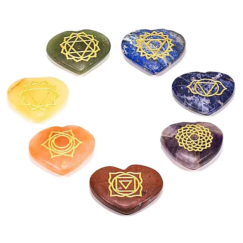 SET 7 chakra symbolen hartvormige halfedelstenen