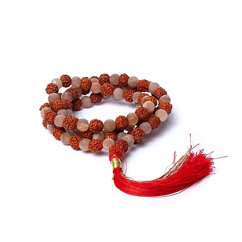 Mala perzik maansteen/ rudraksha AA kwaliteit in zakje