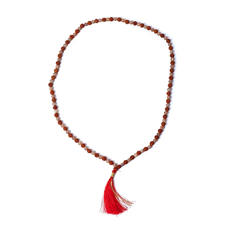 Mala perzik maansteen/ rudraksha AA kwaliteit in zakje