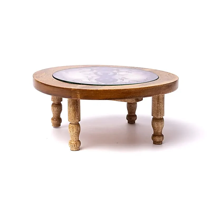Houten bijzettafel Maangodin print op glas
