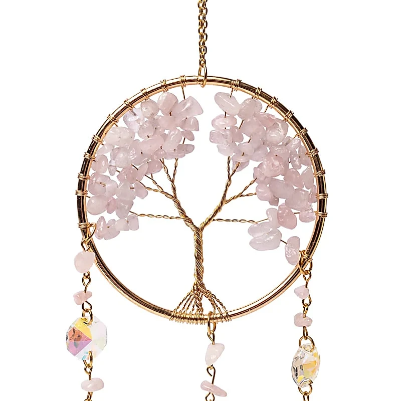 Suncatcher met levensboom en rozenkwarts