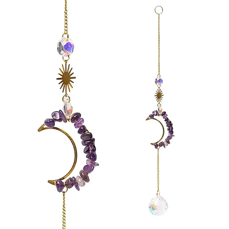 Suncatcher met amethist maan en kristallen bol