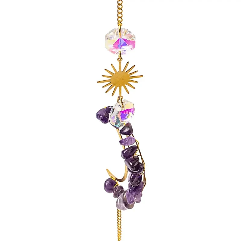 Suncatcher met amethist maan en kristallen bol