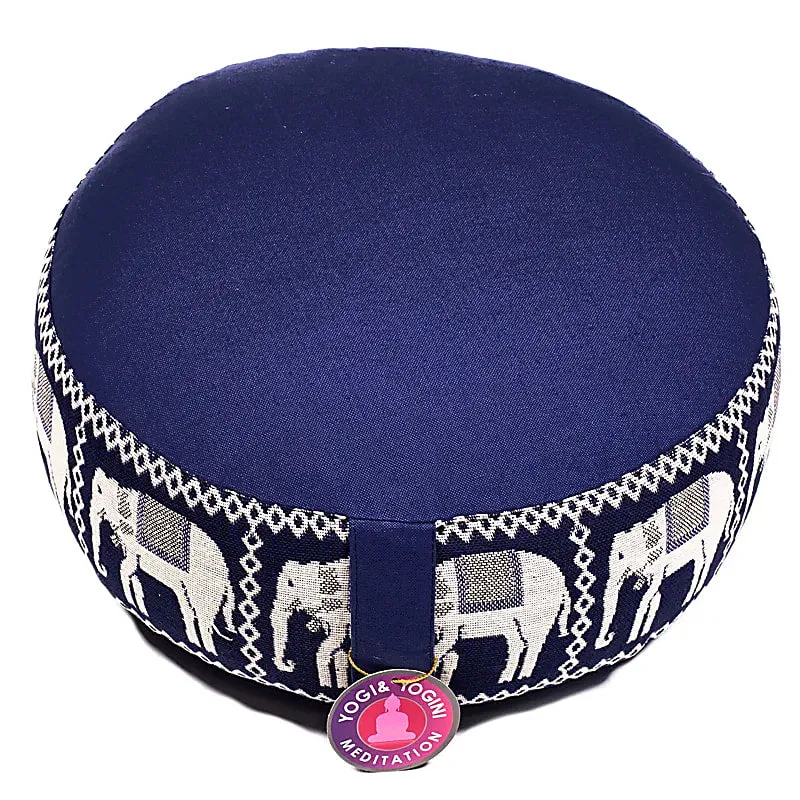 Meditatiekussen donkerblauw olifanten opdruk