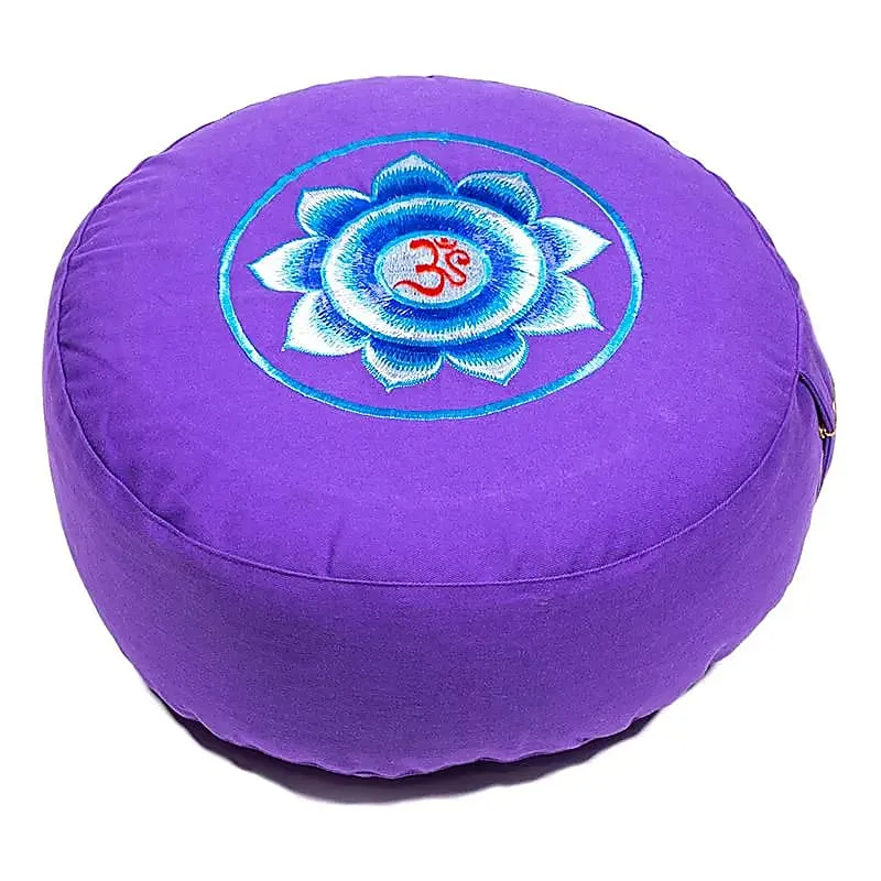 Meditatiekussen violet OHM geborduurd