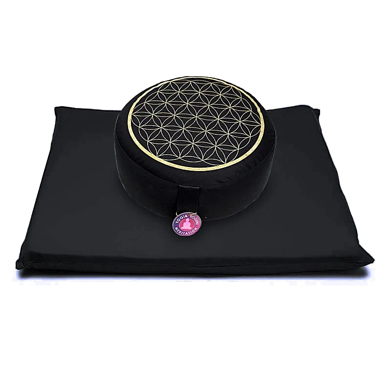 Meditatie SET zwart bloem des levens goud