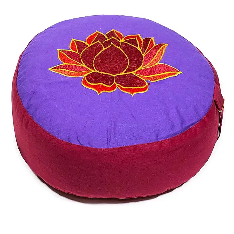 Meditatiekussen violet/rood lotus geborduurd