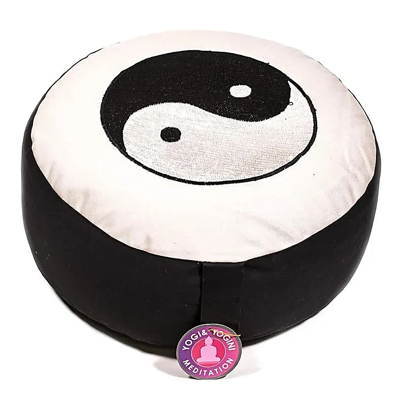 Meditatiekussen zwart/wit Yin Yang geborduurd