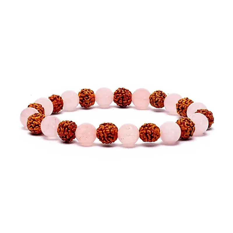 Armband rudraksha/rozenkwarts elastisch