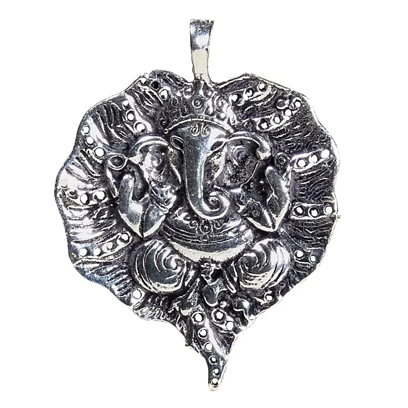 Hanger Ganesha blad zilverkleur