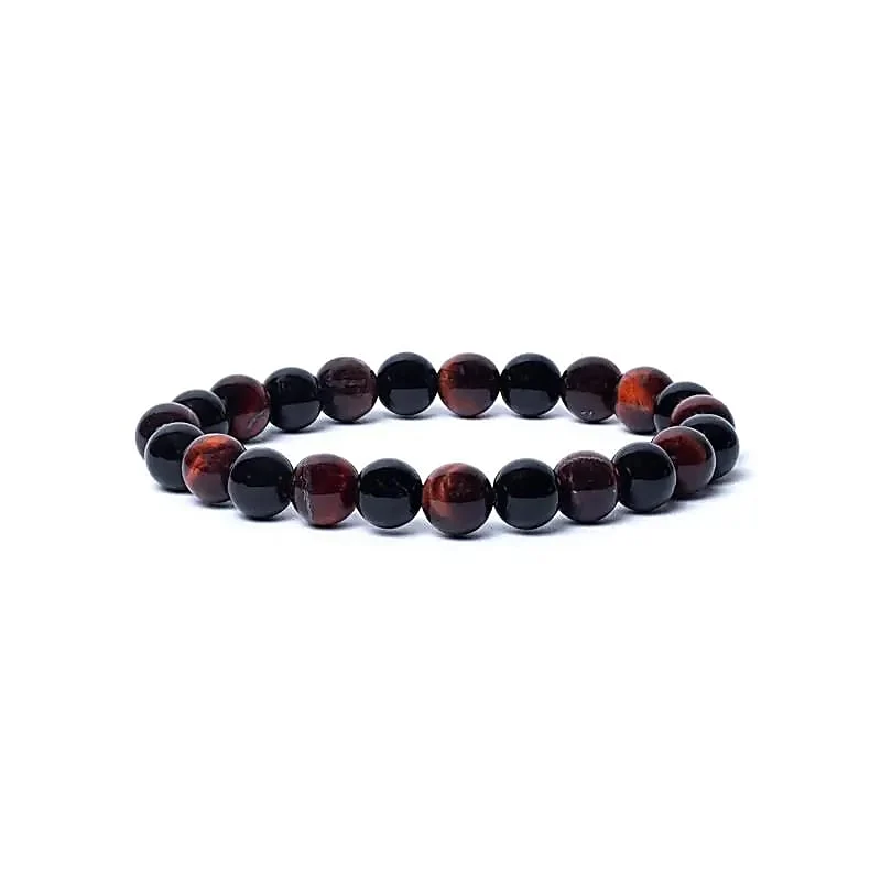 Armband zwarte onyx/ rode tijgeroog AA kwaliteit elastisch