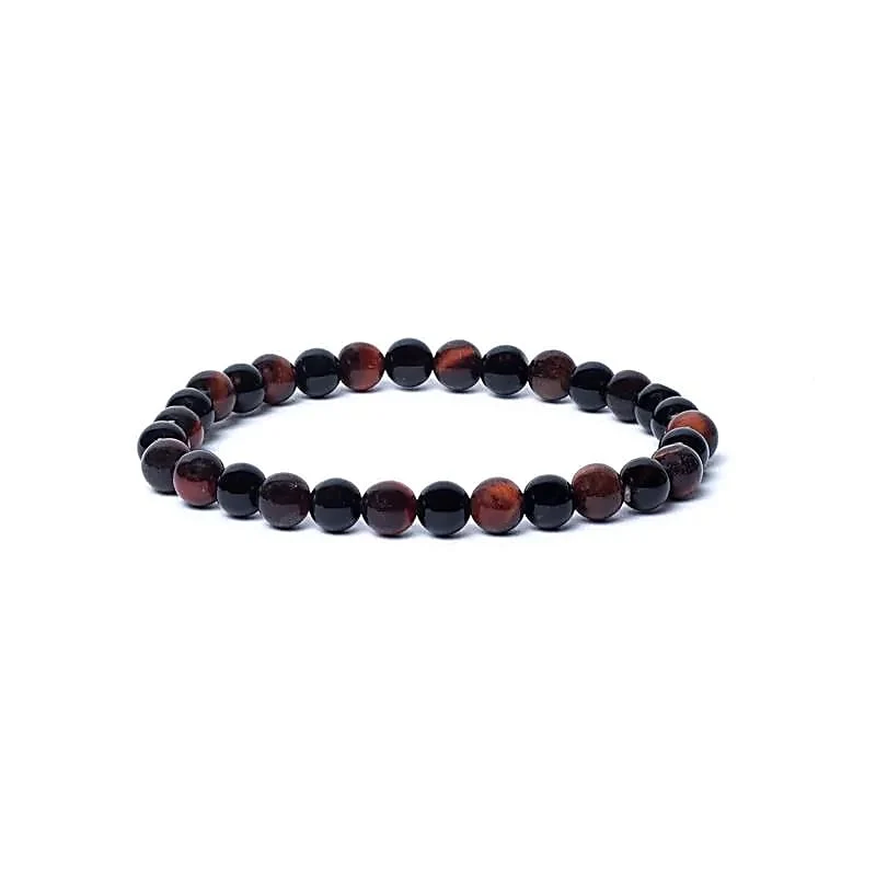Armband zwarte onyx/ rode tijgeroog AA kwaliteit elastisch