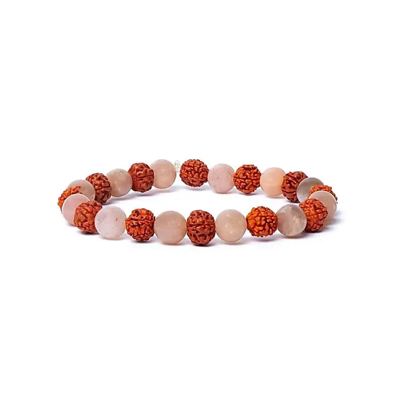 Armband rudraksha/ perzik maansteen AA kwaliteit elastisch