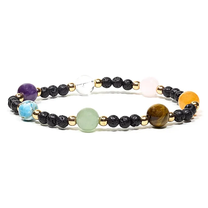 Lavasteen armband met 7 edelstenen elastisch