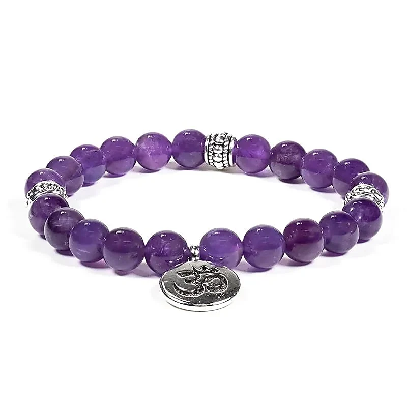 Mala/armband amethist elastisch met ohm