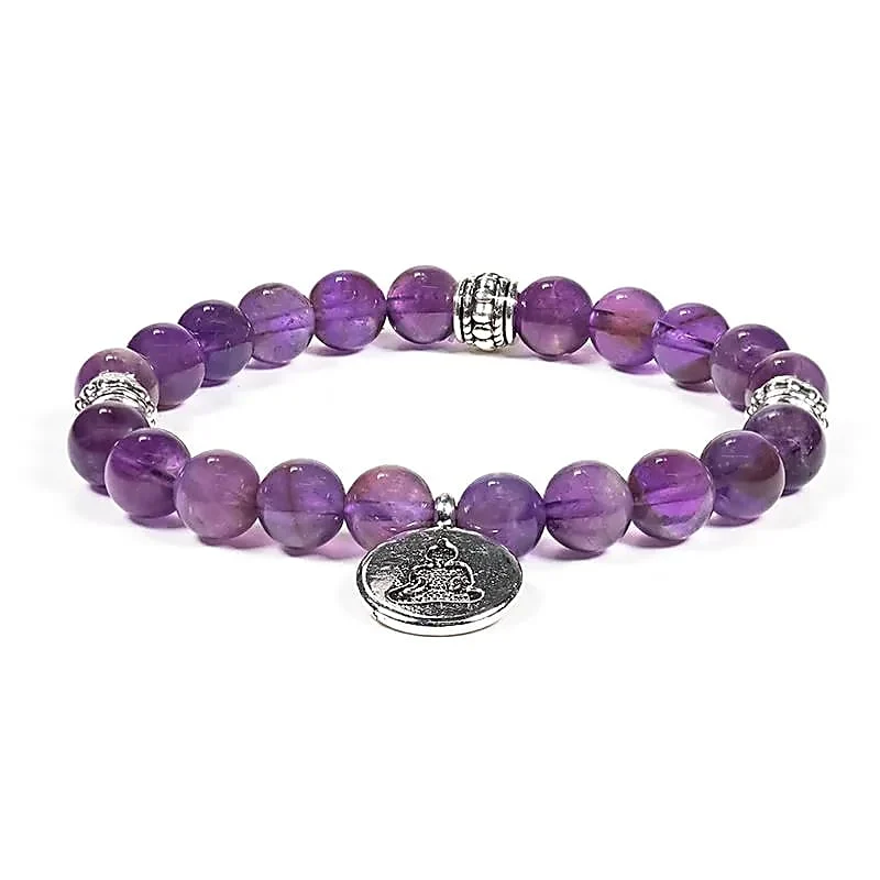 Mala/armband amethist elastisch met boeddha