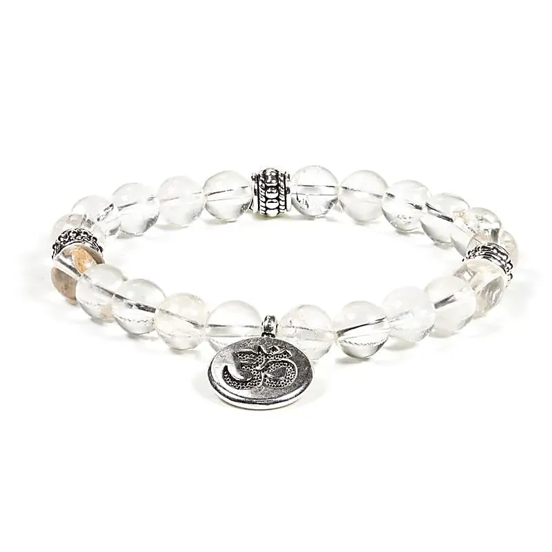 Mala/armband bergkristal elastisch met ohm