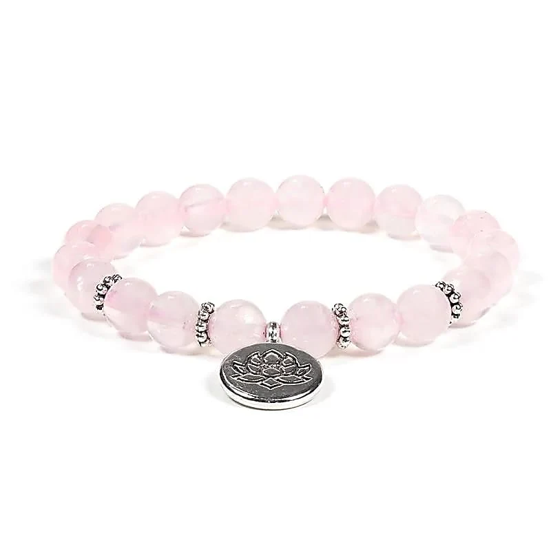 Mala/armband rozenkwarts elastisch met lotus
