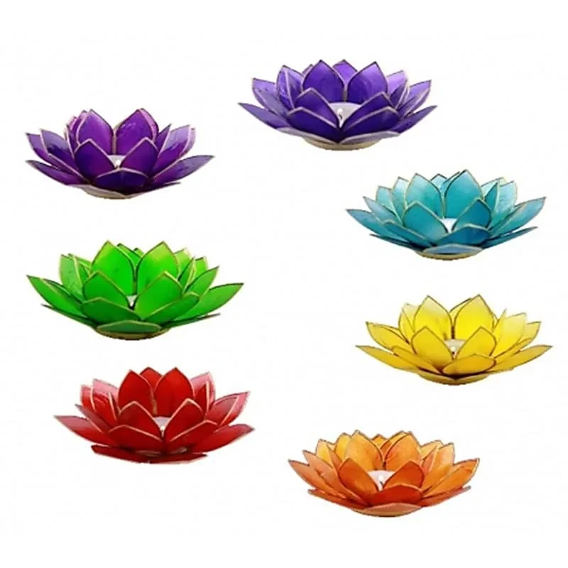 Set van 7 Lotus sfeerlichten chakra's met zilverrand