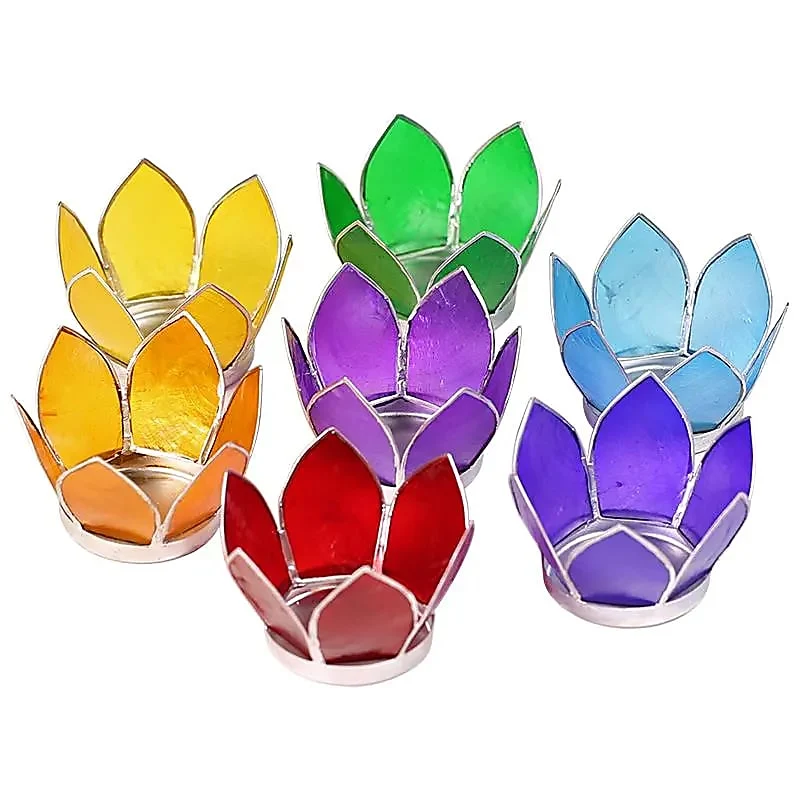 Set van 7: Lotus sfeerlicht klein chakra zilverrand