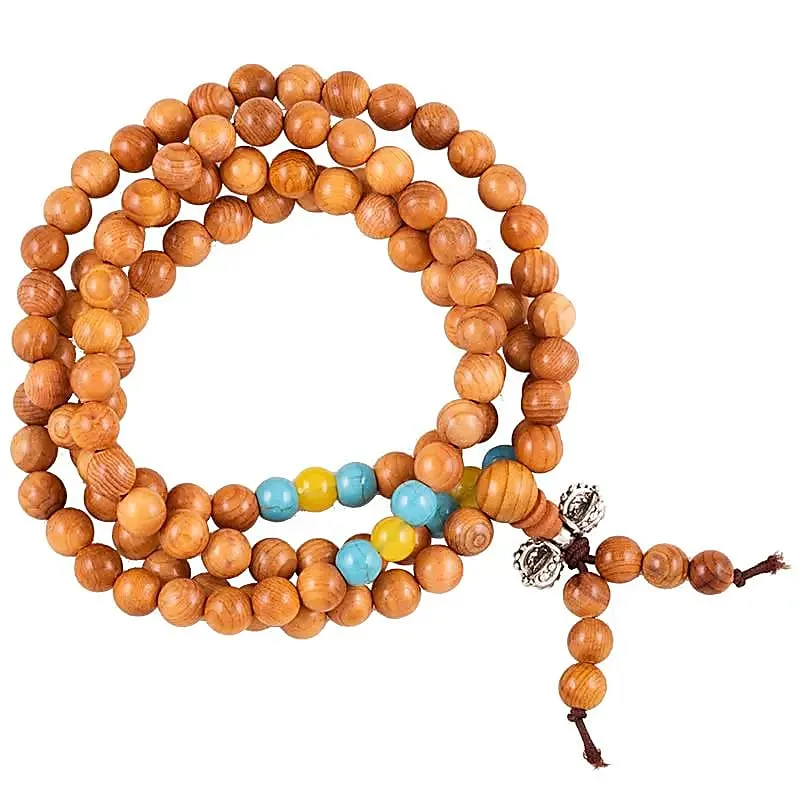 Mala hout elastisch met sierkralen en dorje