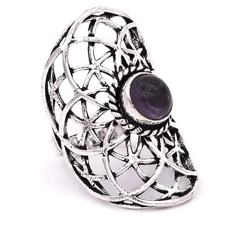 Ring seed of life met amethist zilverkleur