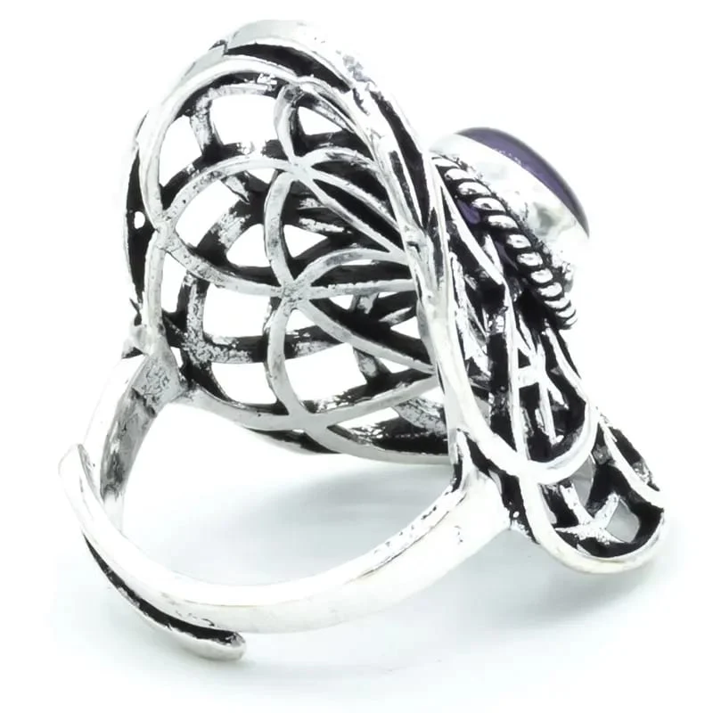 Ring seed of life met amethist zilverkleur