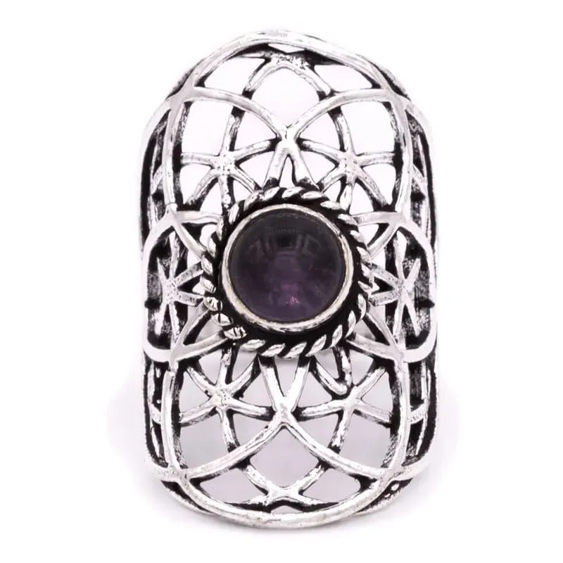 Ring seed of life met amethist zilverkleur
