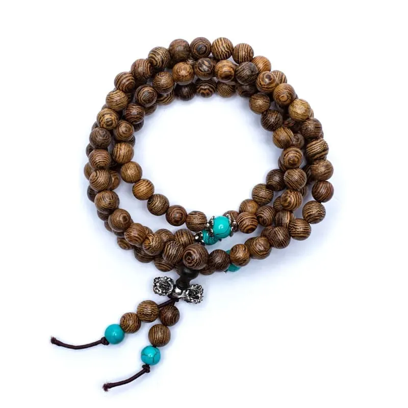 Mala hout elastisch met sierkralen en dorje
