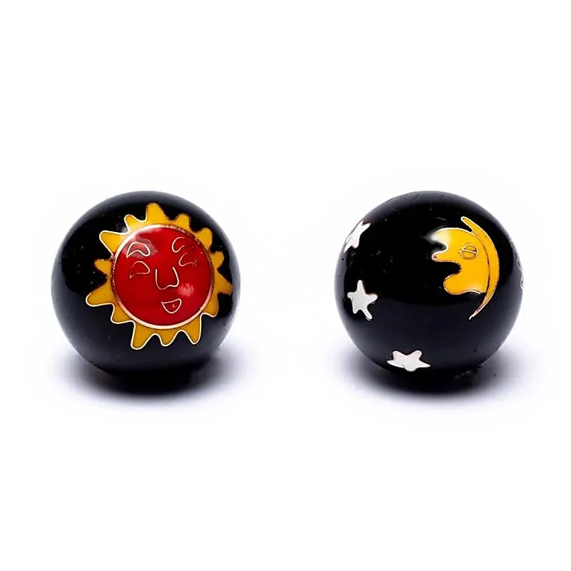 Meridiaankogels Zon & Maan rood geel op zwart