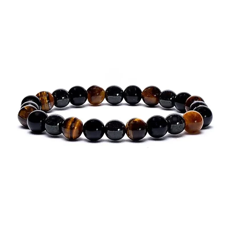 Armband hematiet/obsidiaan/ tijgeroog elastisch