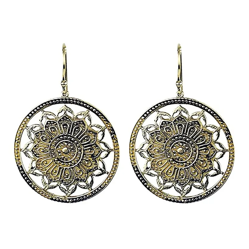 Oorbellen lotus mandala messing goudkleurig